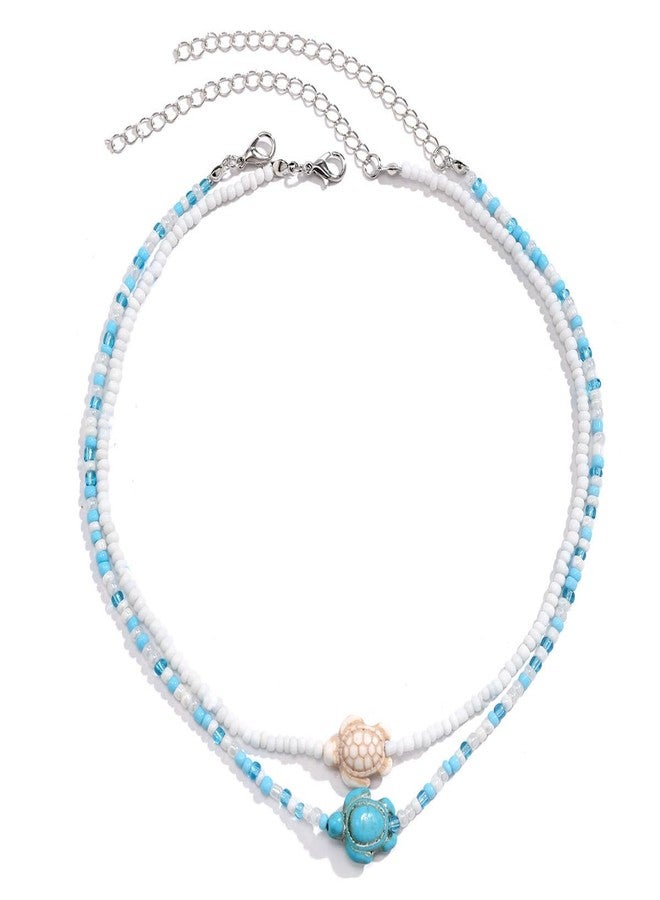 MarveBard Colorful Beaded Choker Necklace for Women Bohemian Starfish Turtle Shell Layered Necklace Handmade Adjustable Colorful Rice Beads Charm Choker Necklace Boho Beach Summer Ocean Hawaii Jewelry (Turtle) - Image 1